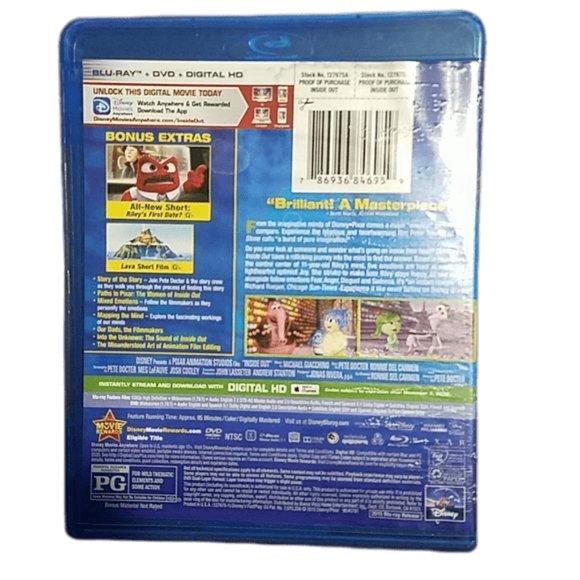 Disney INSIDE OUT Animated Movie DVD and Blu Ray 2 disc Set Kids Family Children - Picture 4 of 5
